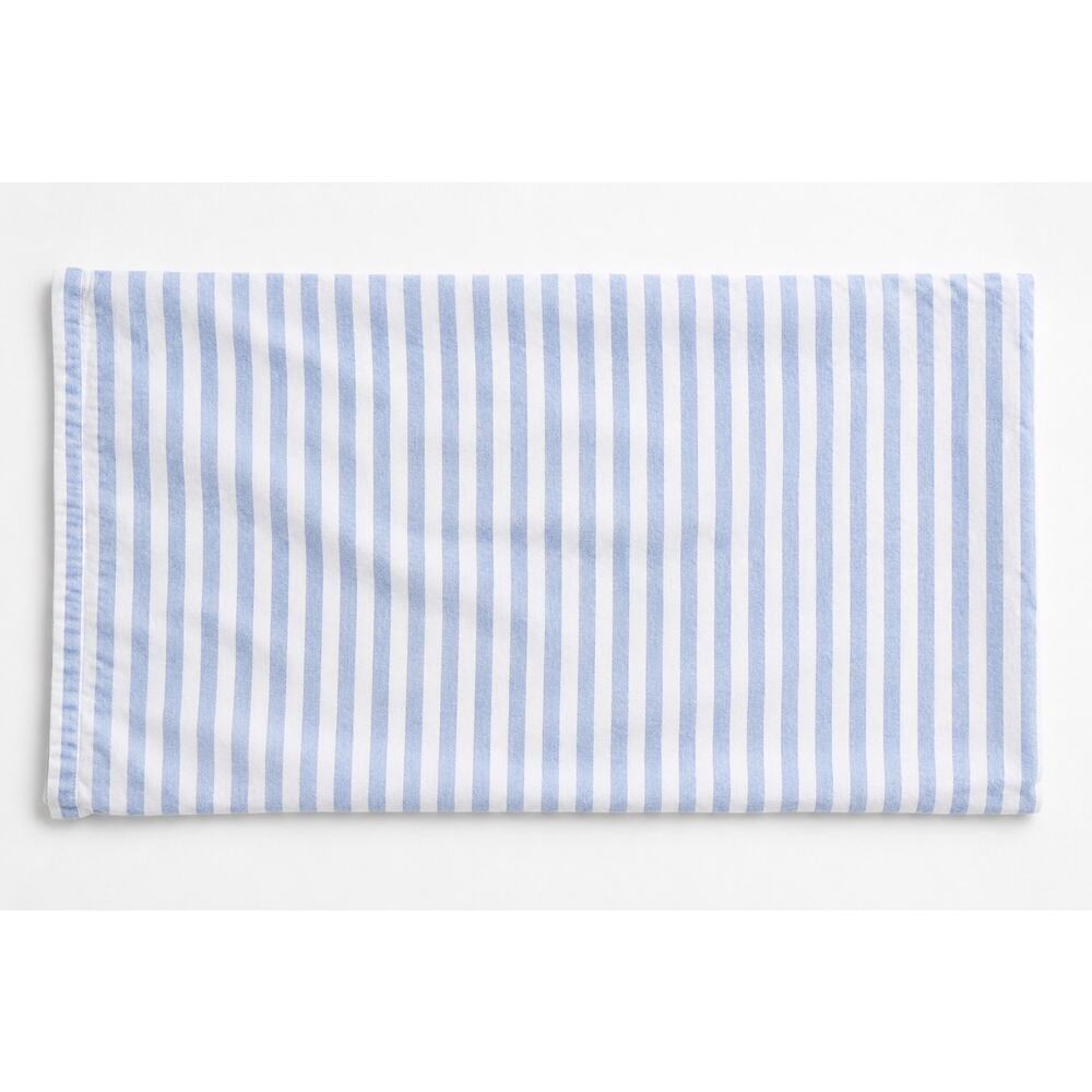 Garnet Hill King Pillowcase Blue White Stripe Flannel Cotton Cottage Coastal